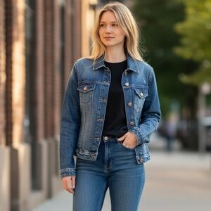 J. Crew Broken in Stonewashed Jean Jacket Size Medium Skull Rhinestones Upcycled